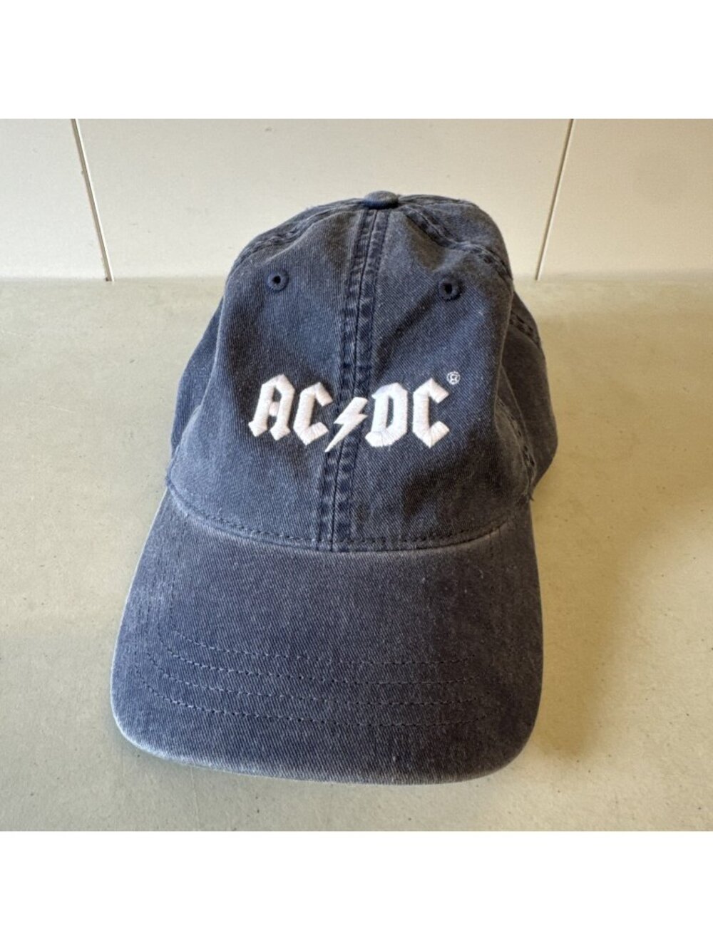AC/DC Hat American Eagle Navy Blue Embroidered Logo Washed Baseball Cap